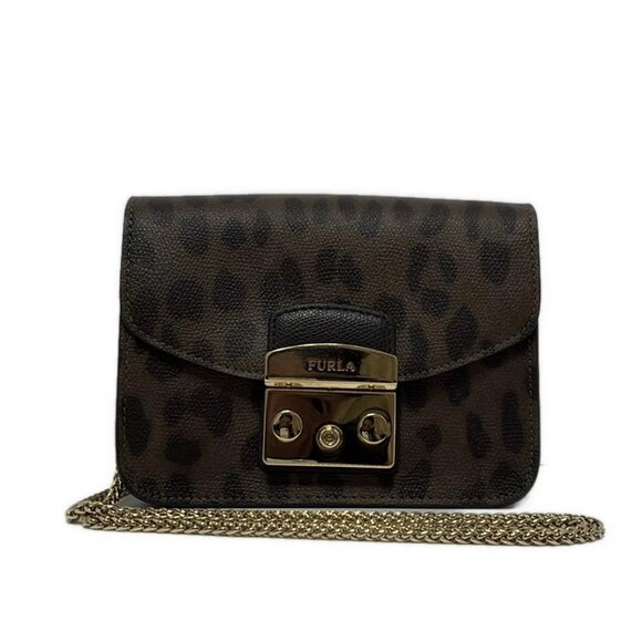 Auth FURLA Metropolis - Khaki Black Leather Shoulder Bag - Picture 1 of 9